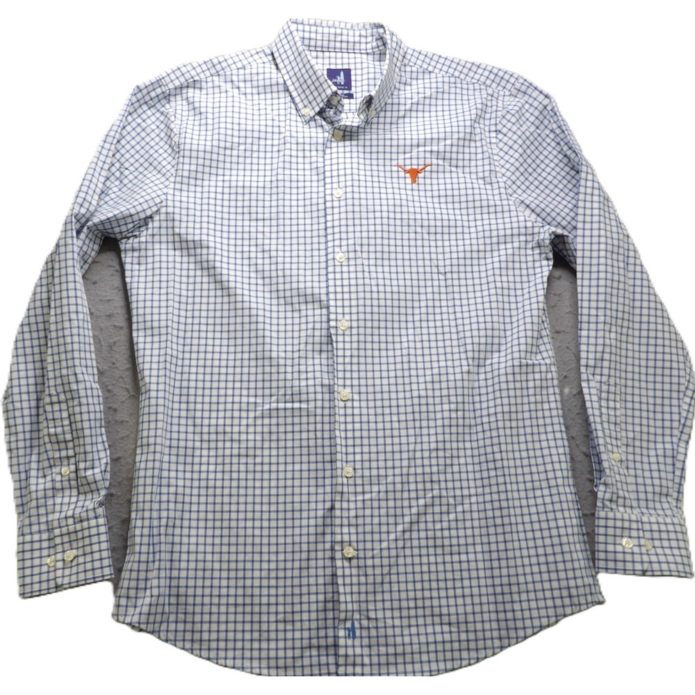 johnnie-O Texas Longhorns Button Down Men M Blue White Check Stretch Performance